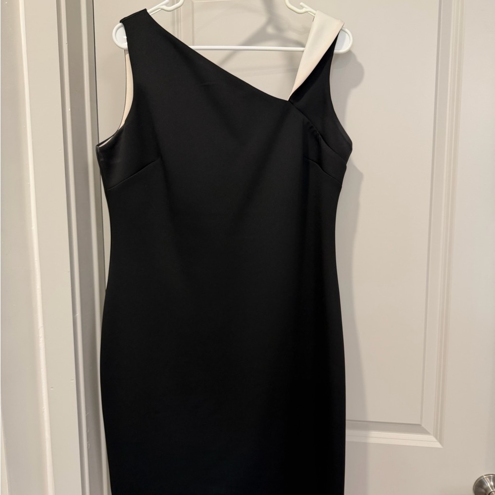 Calvin Klein Black One-Shoulder Sheath Dress with Cream Strap
